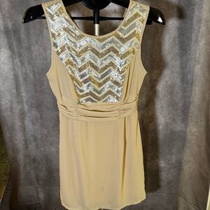 LA Fresh Beige Mini Dress with Gold Sequins